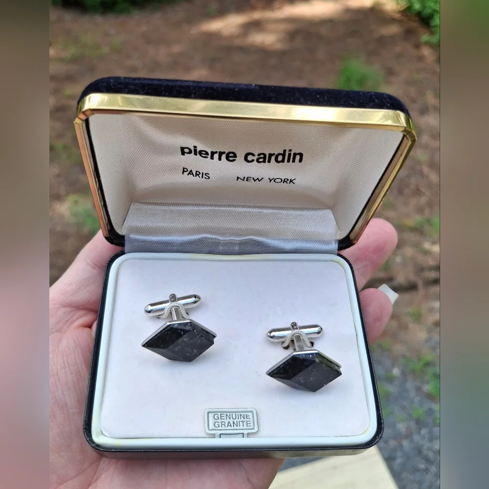 Rare Vintage Pierre Cardin Granite Cube & Silver Tone Cufflinks